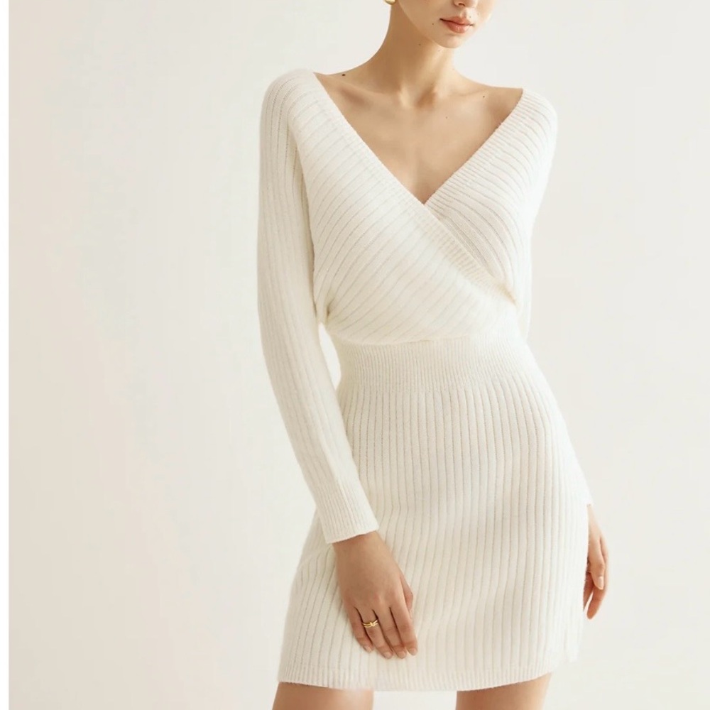 Criss Cross White Sweater Dress